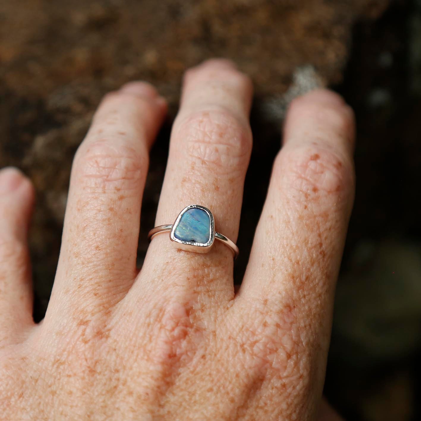 opal ring in solid silver | N