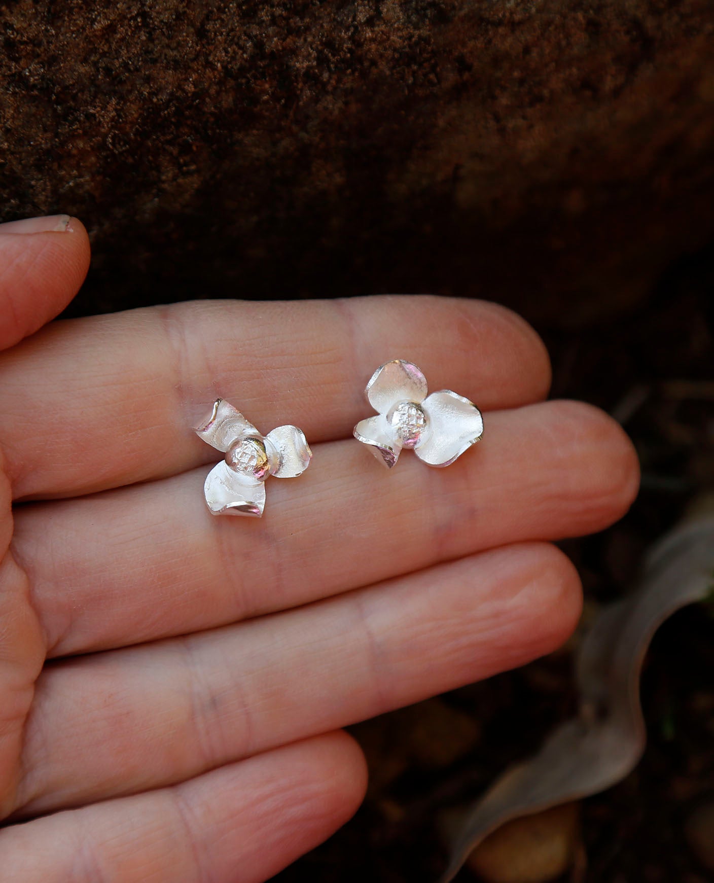magnolia flower earrings | solid silver