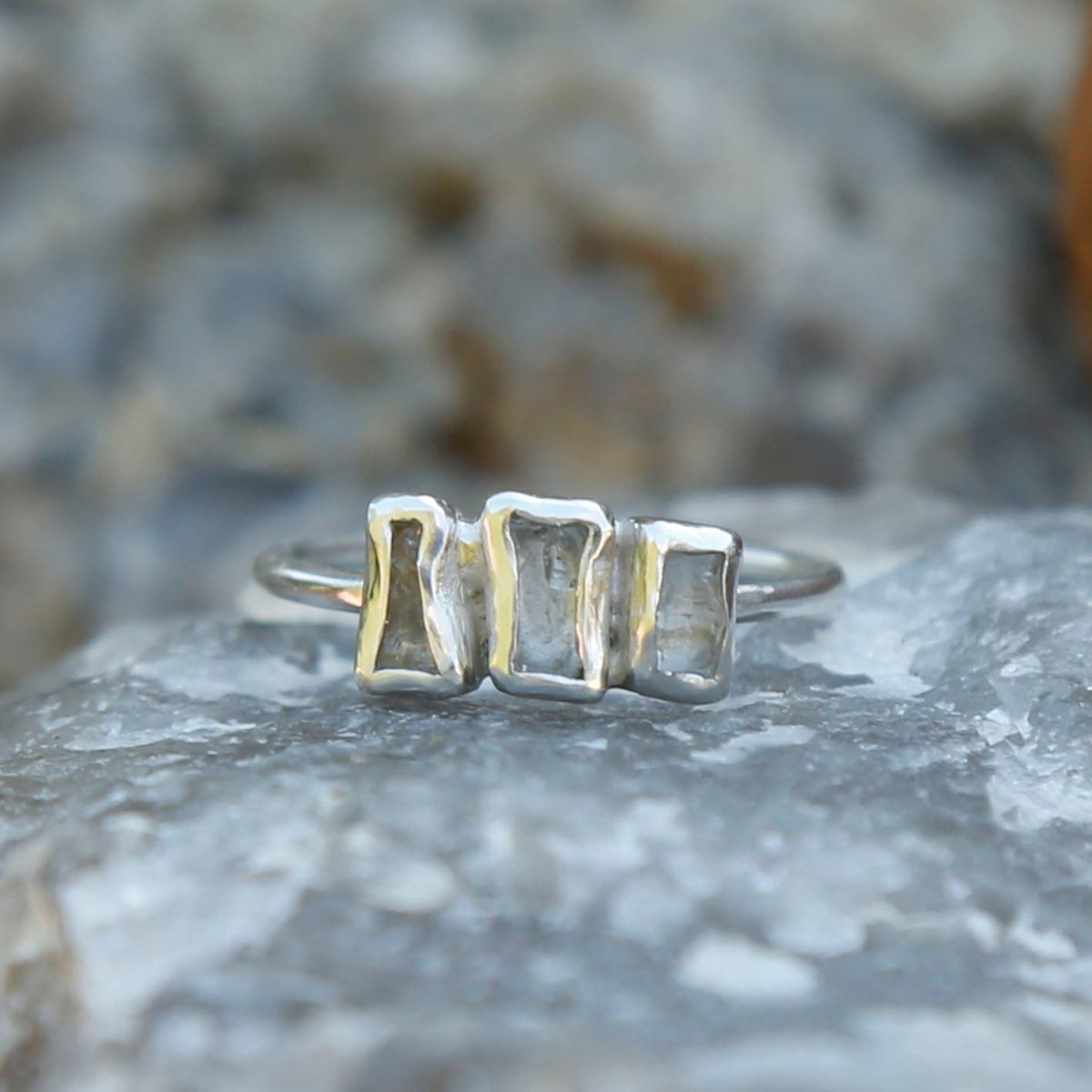 sterling silver topaz triptych ring
