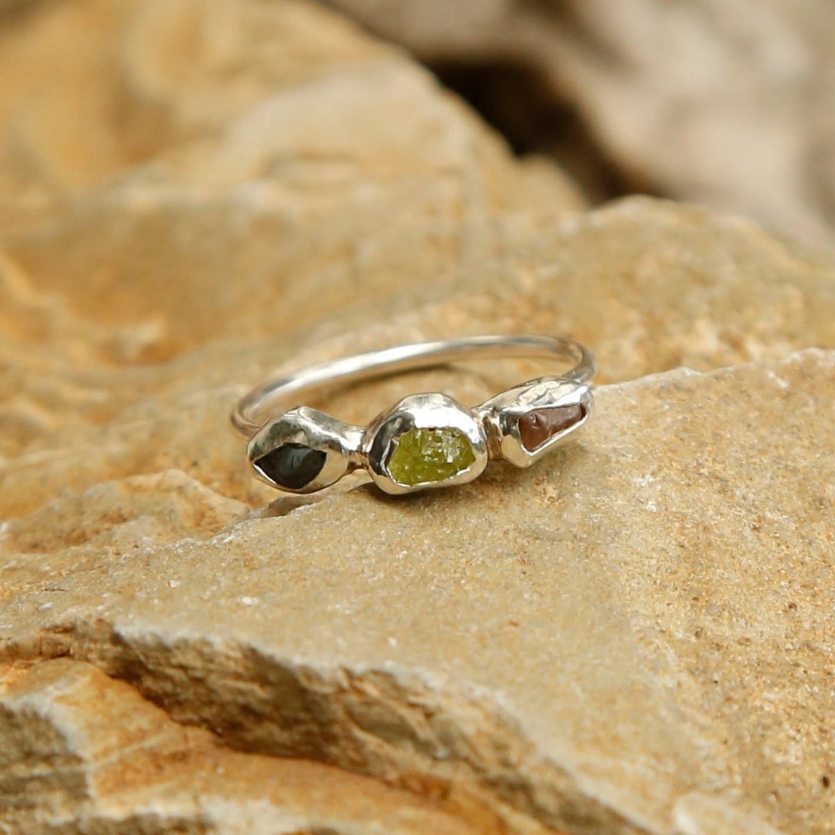 sterling silver rainbow triptych ring