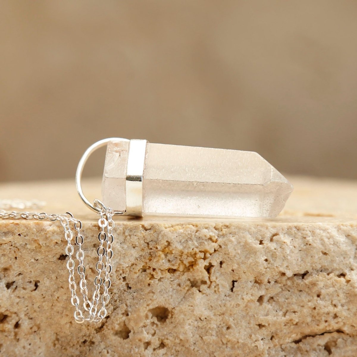 silver quartz crystal amulet pendant