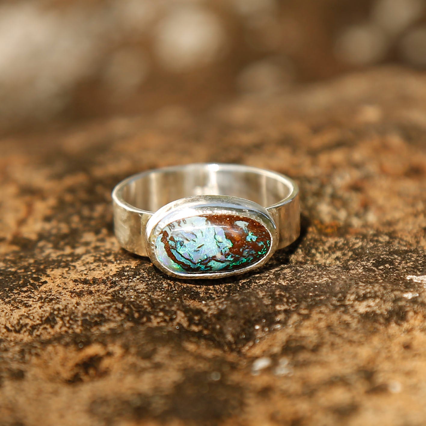 opal ring in solid silver | R