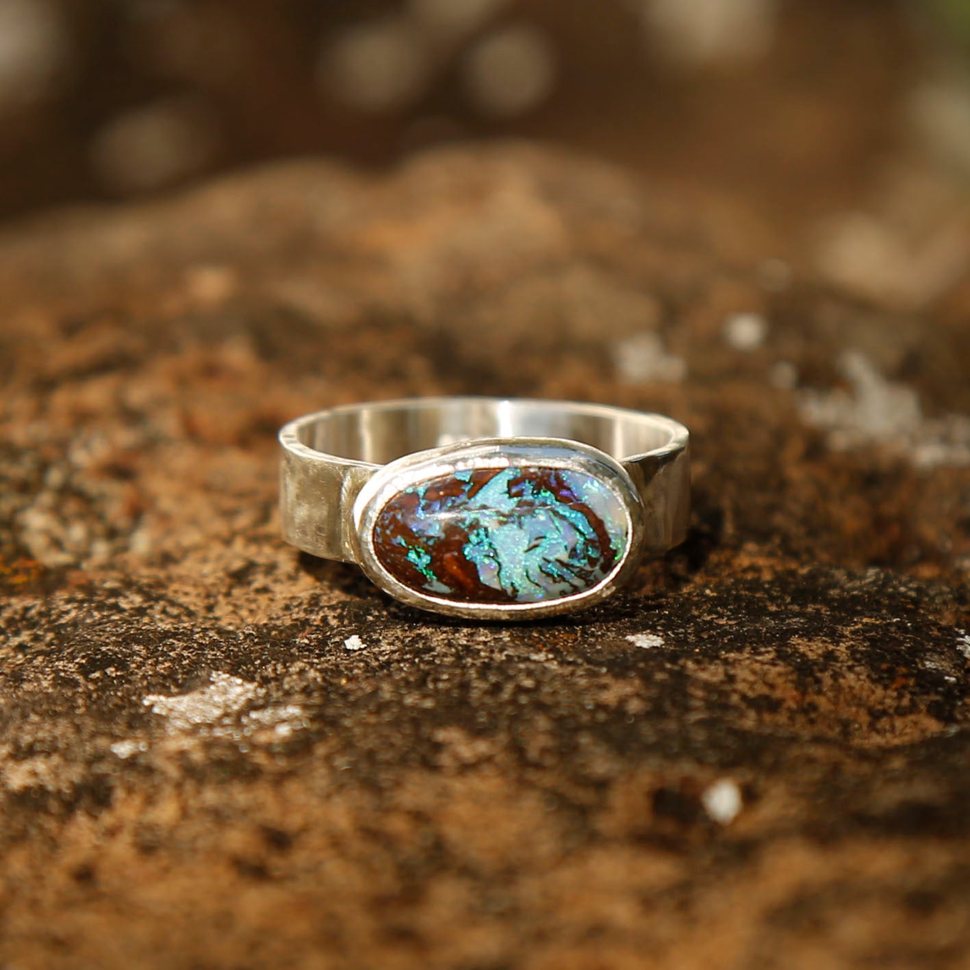 opal ring in solid silver | R