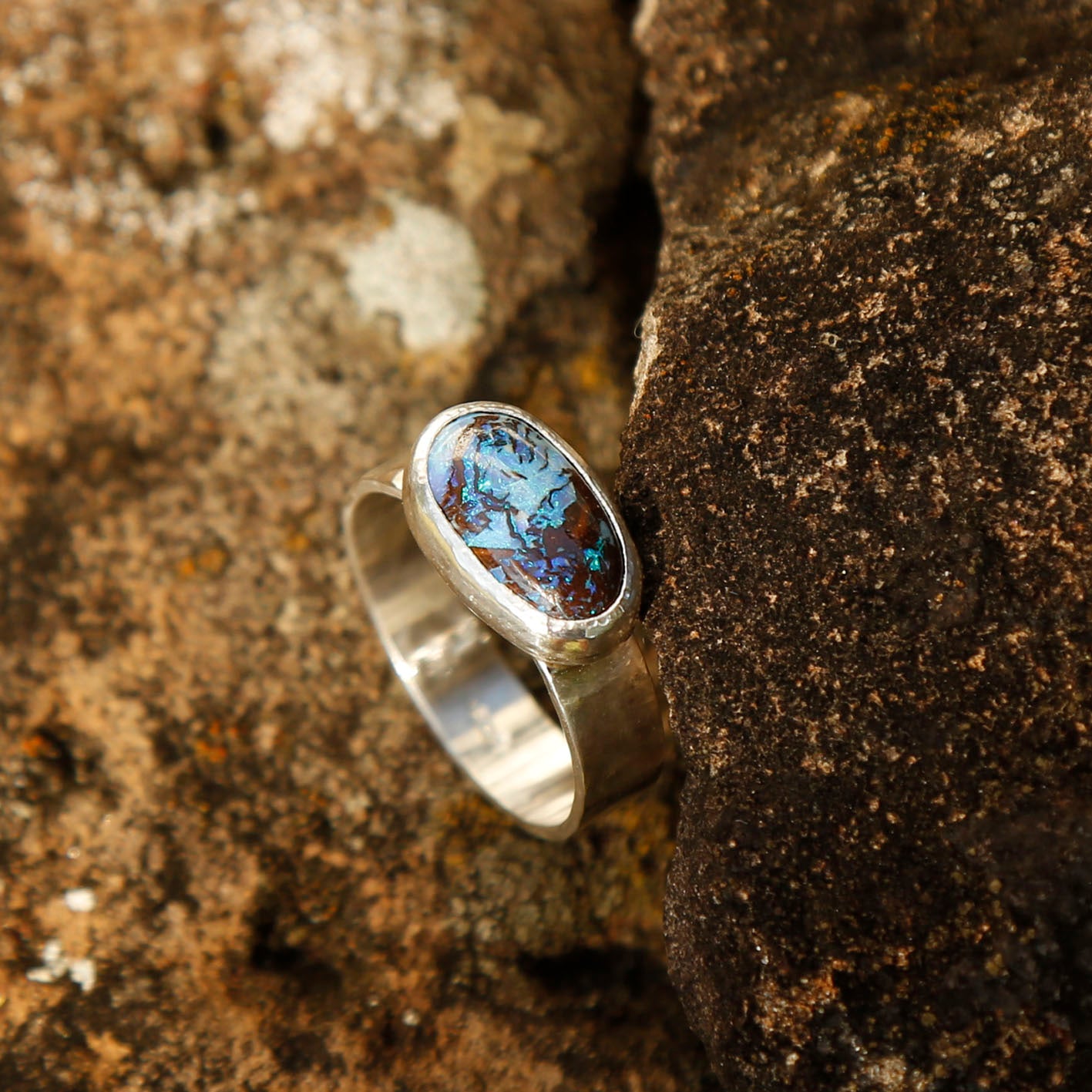 opal ring in solid silver | R