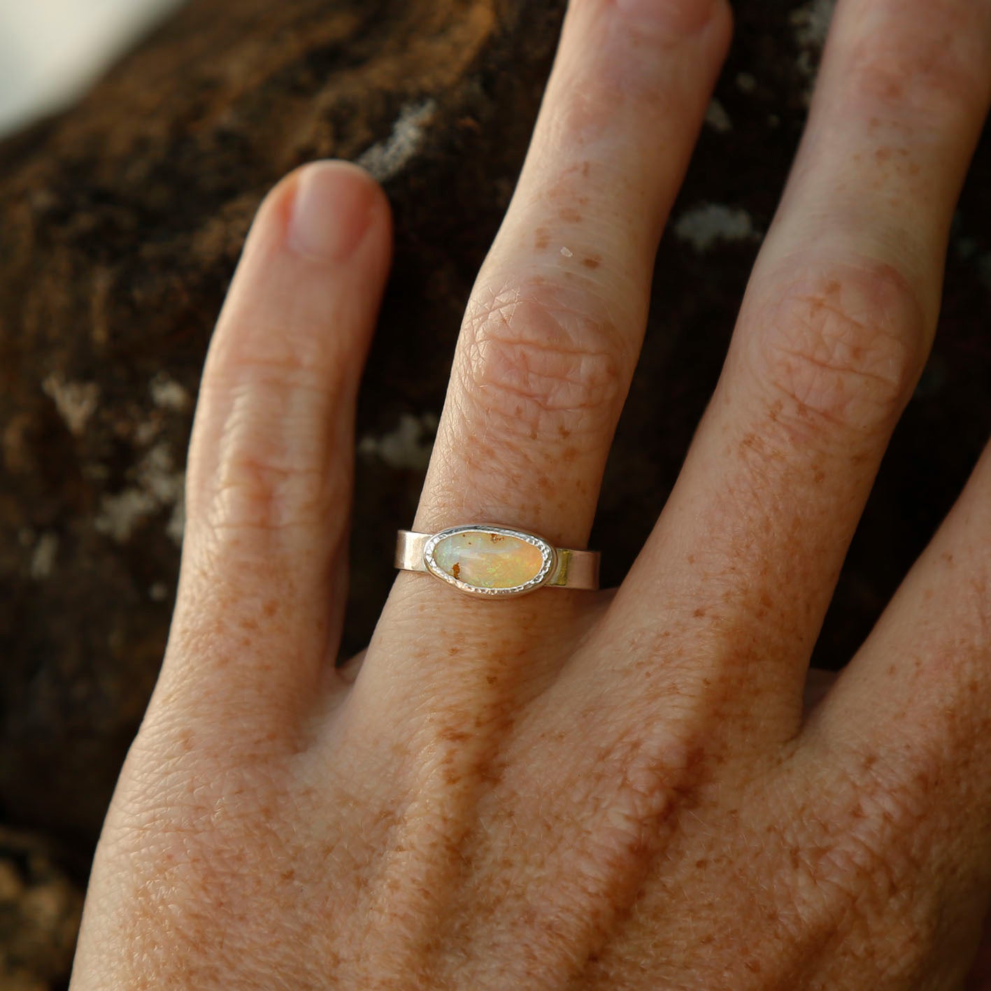 opal ring in solid silver | M