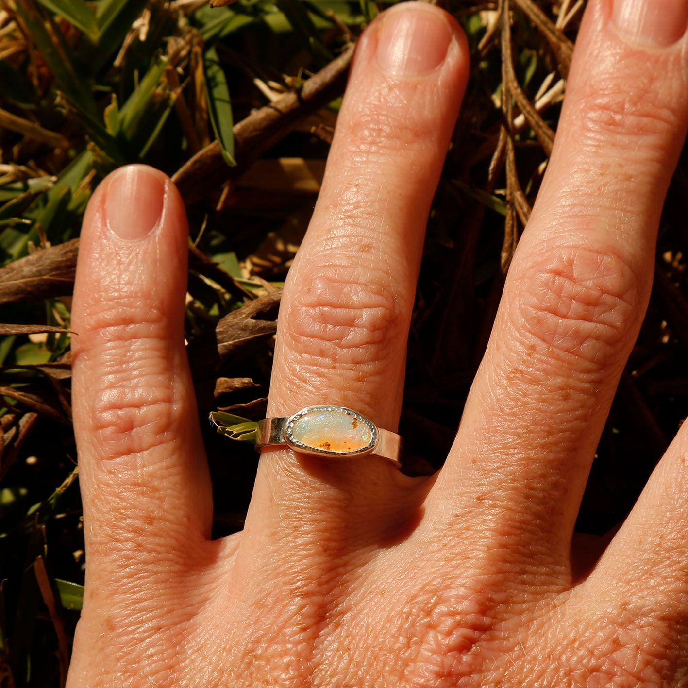 opal ring in solid silver | M