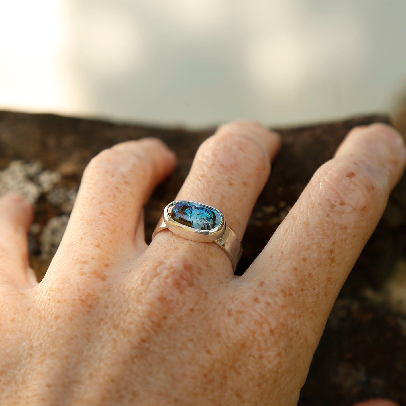 opal ring in solid silver | R