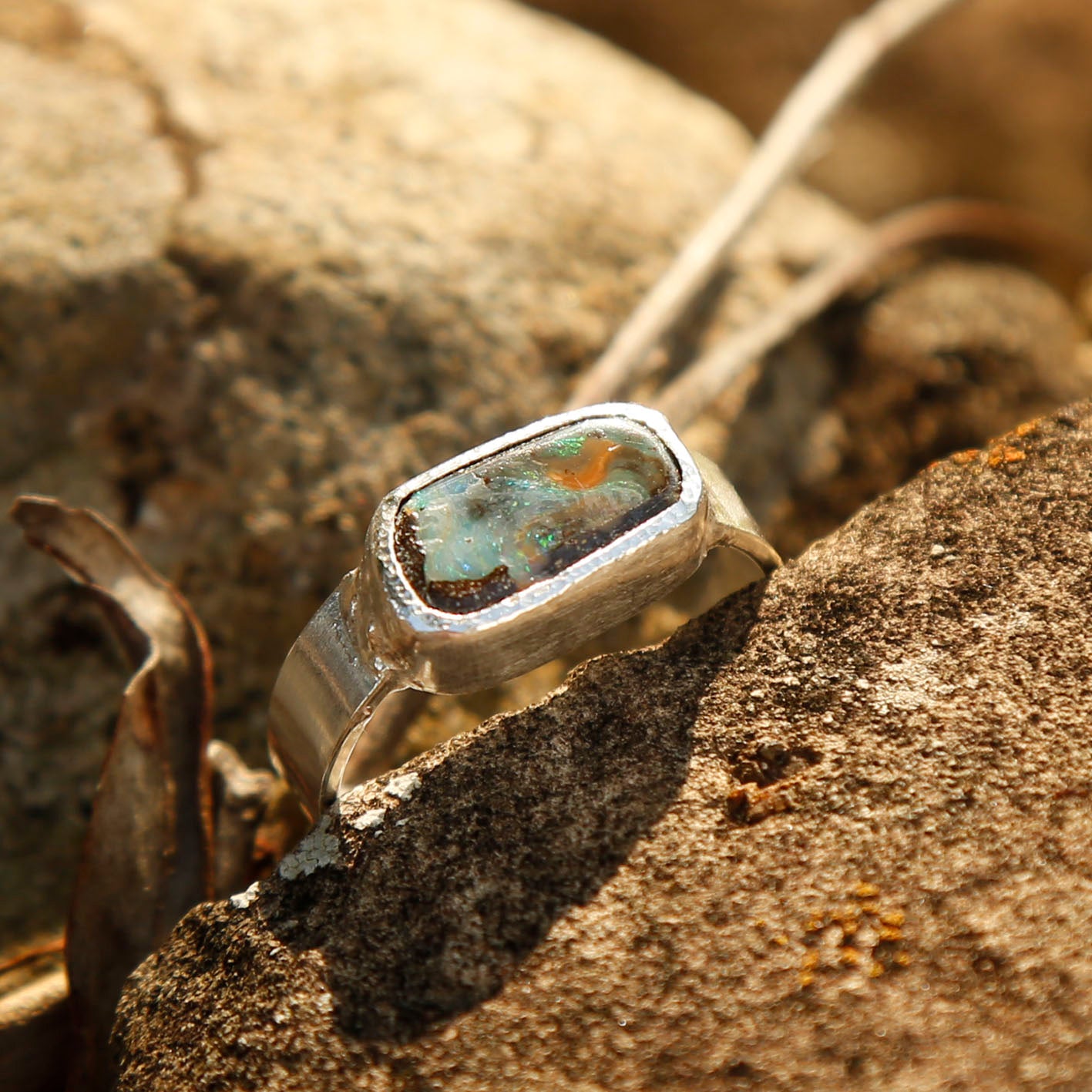 opal ring in solid silver | R