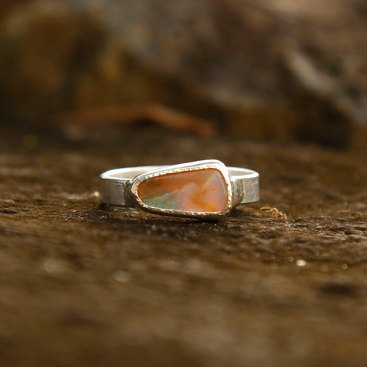 opal ring in solid silver | N