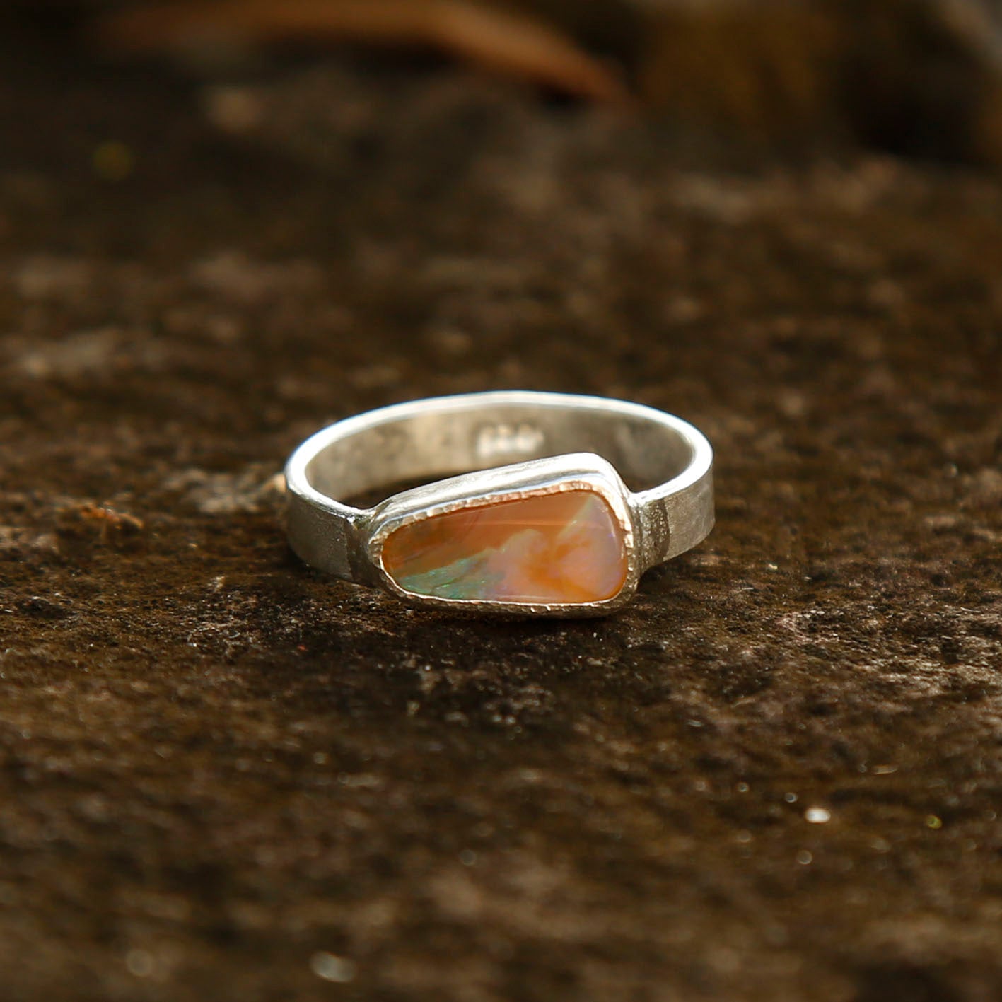 opal ring in solid silver | N