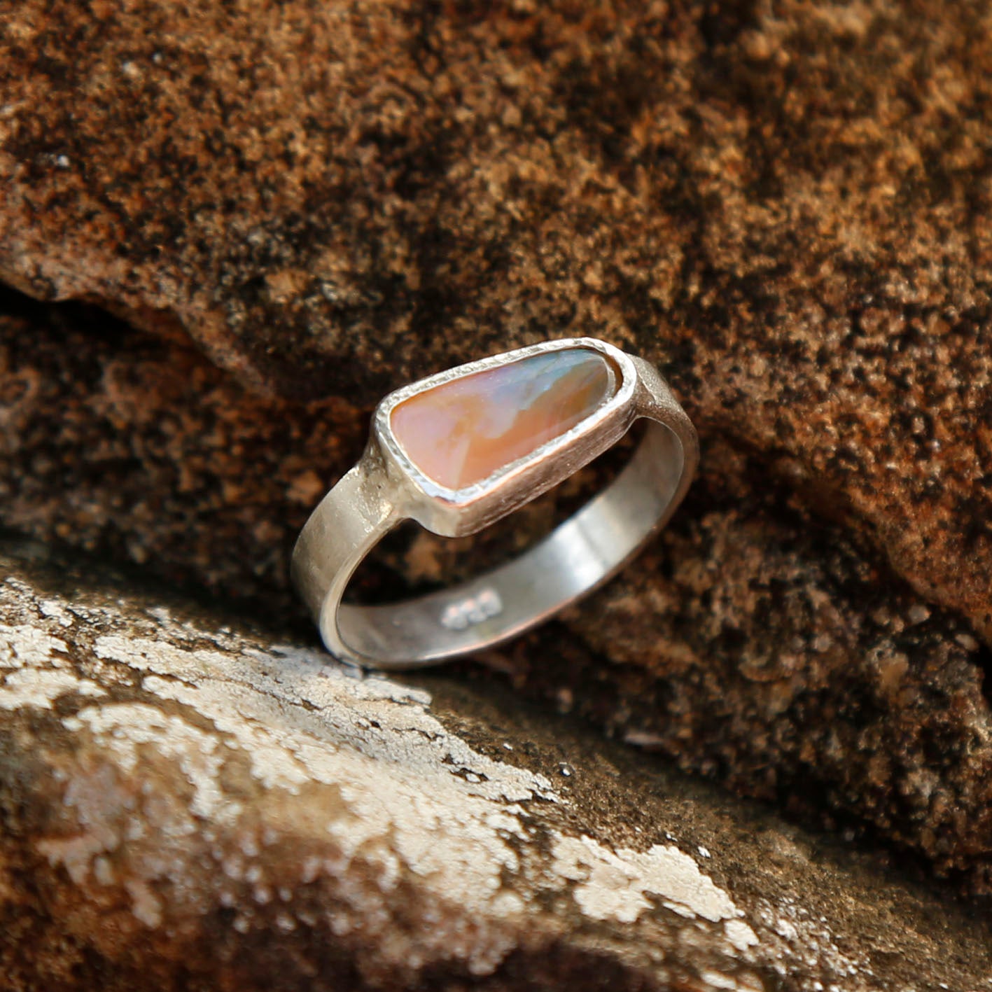opal ring in solid silver | N