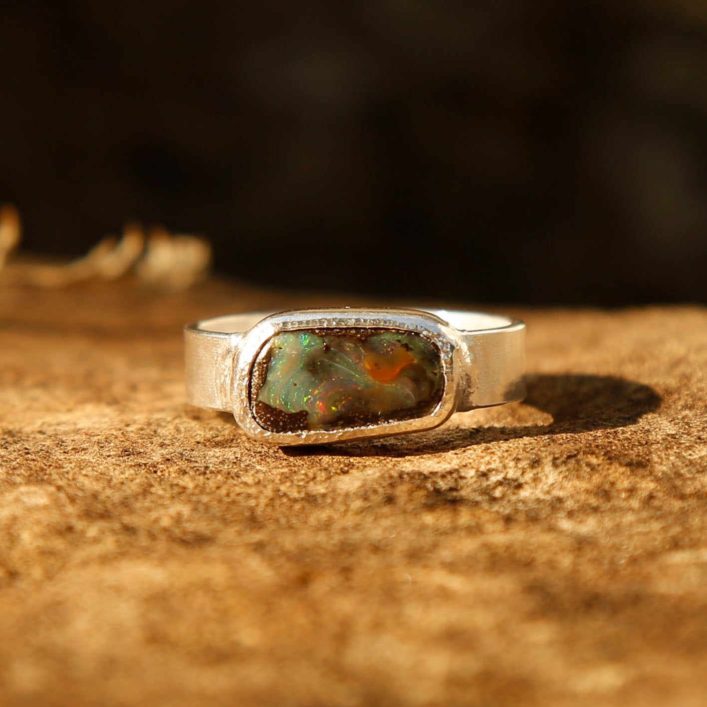 opal ring in solid silver | R