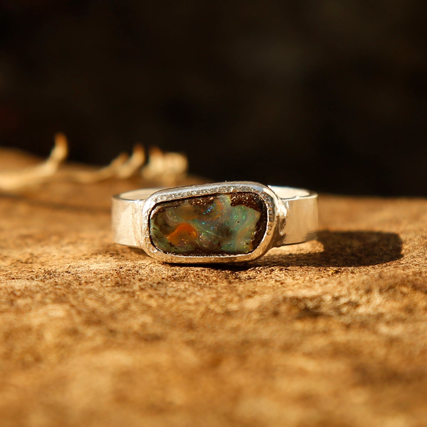 opal ring in solid silver | R