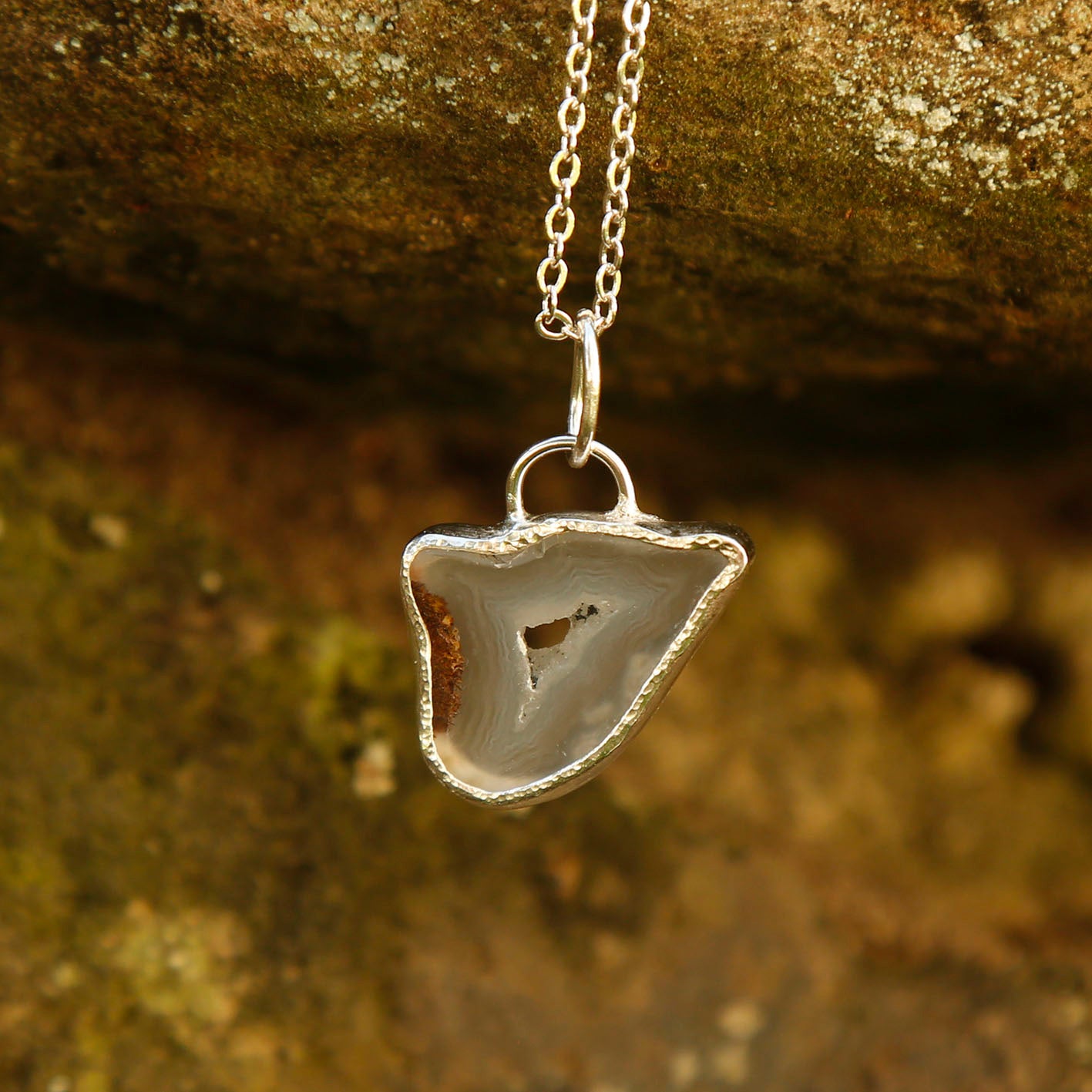 blue agate necklace in solid silver