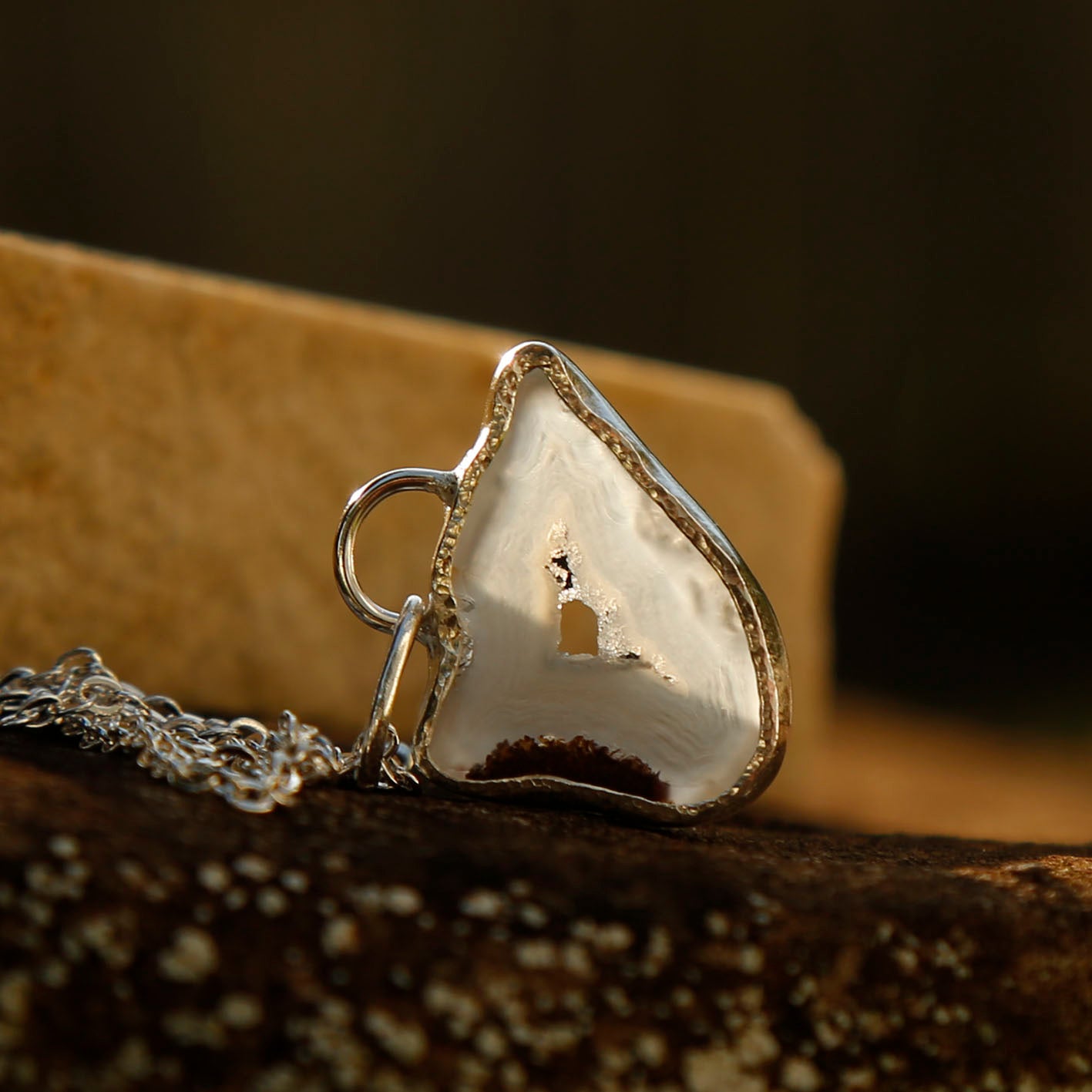 blue agate necklace in solid silver