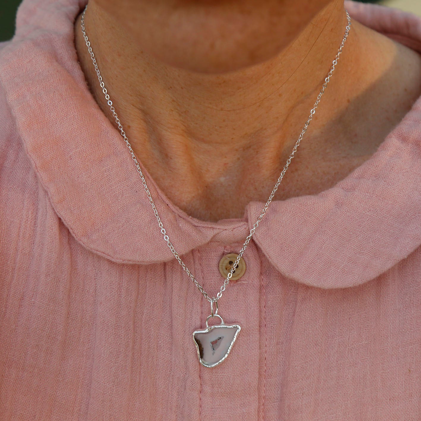 blue agate necklace in solid silver