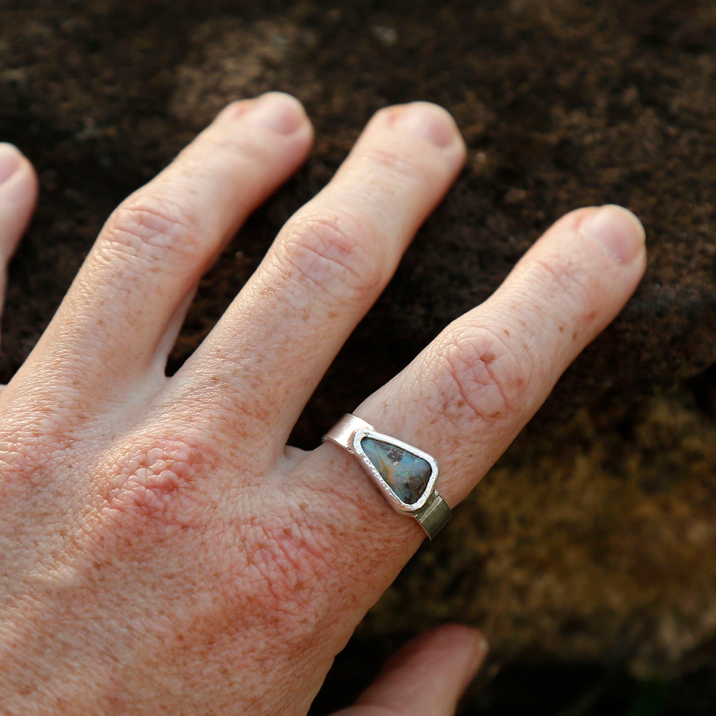 opal ring in solid silver | P