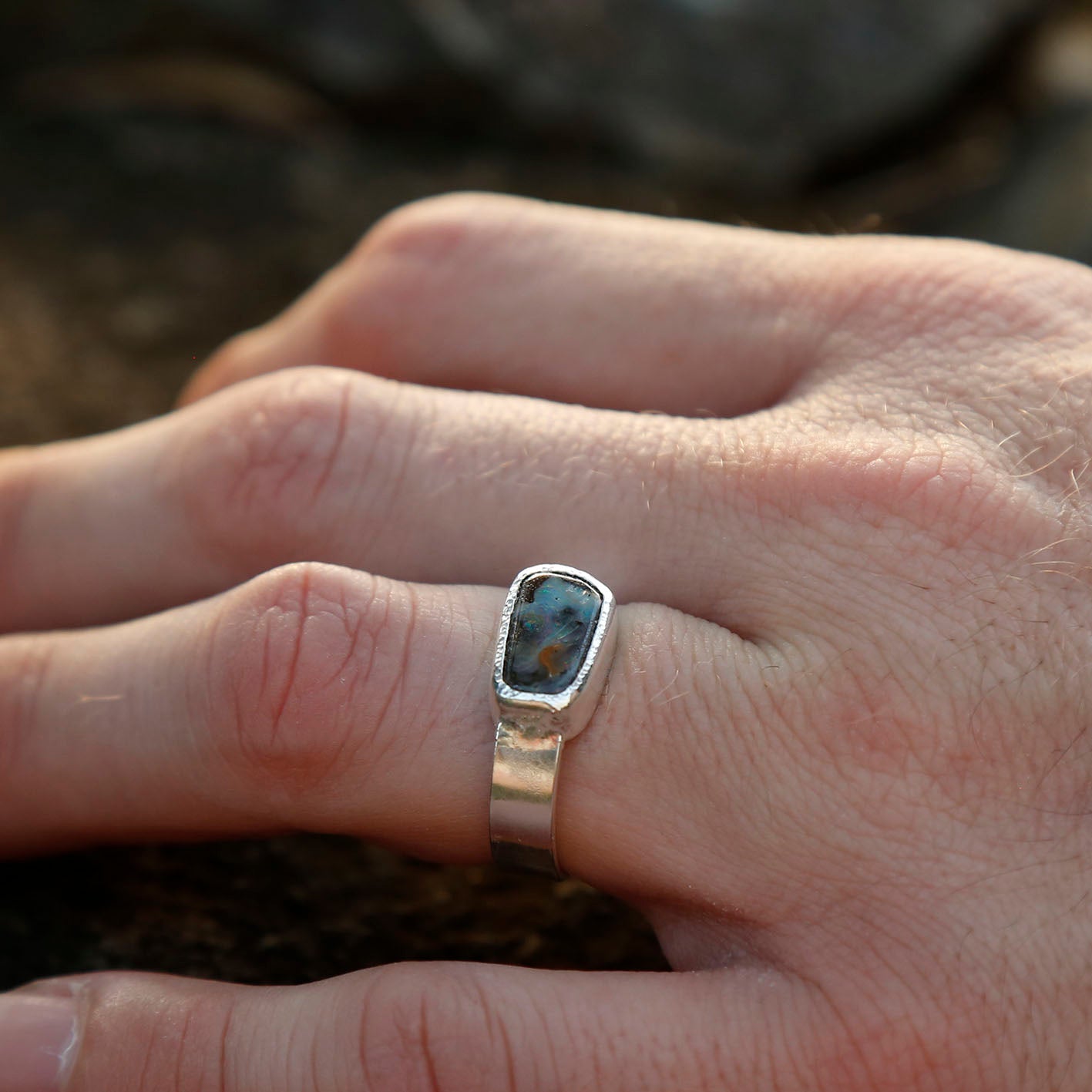 opal ring in solid silver | R