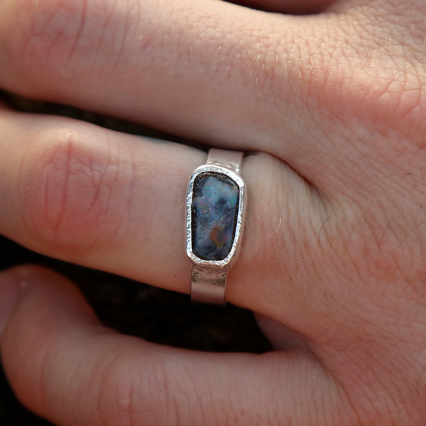 opal ring in solid silver | R