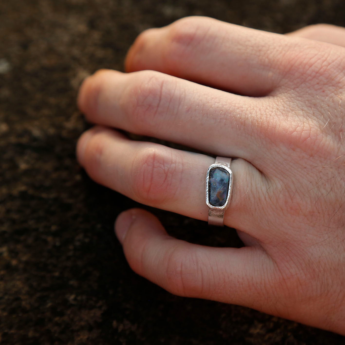opal ring in solid silver | R