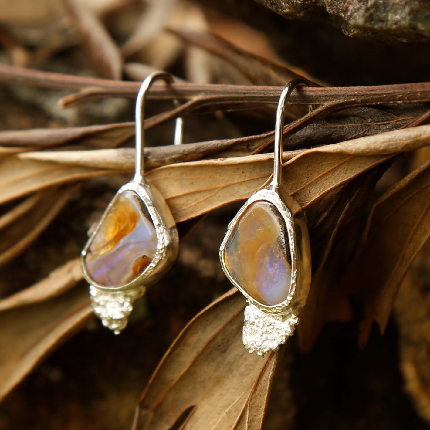 opal earrings in solid silver | reef #1