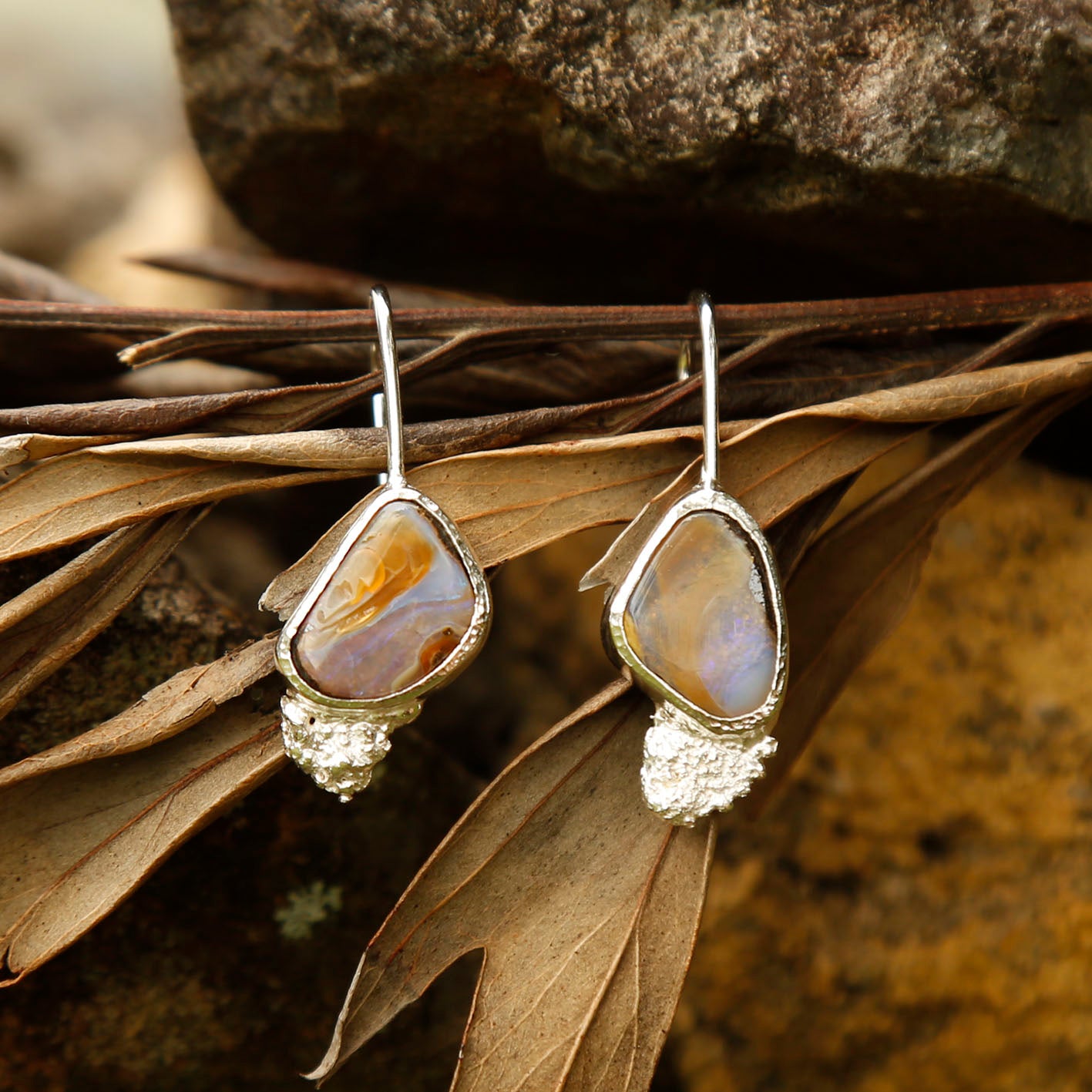 opal earrings in solid silver | reef #1