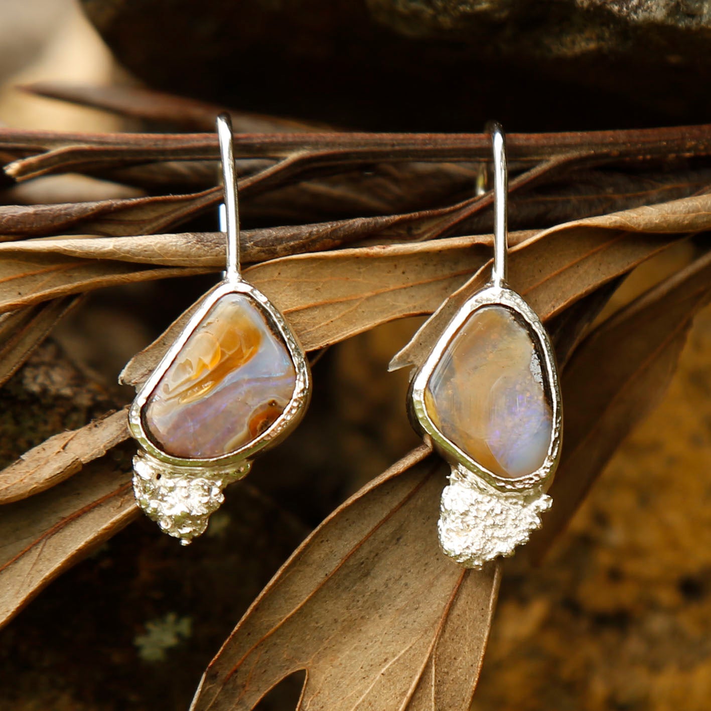 opal earrings in solid silver | reef #1