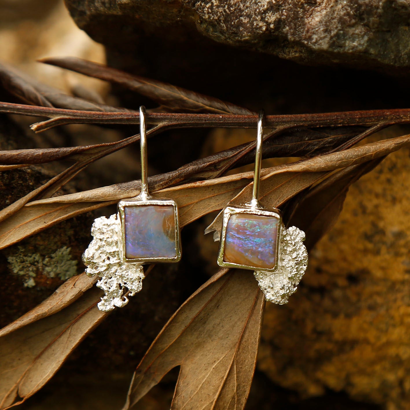 opal earrings in solid silver | reef #3