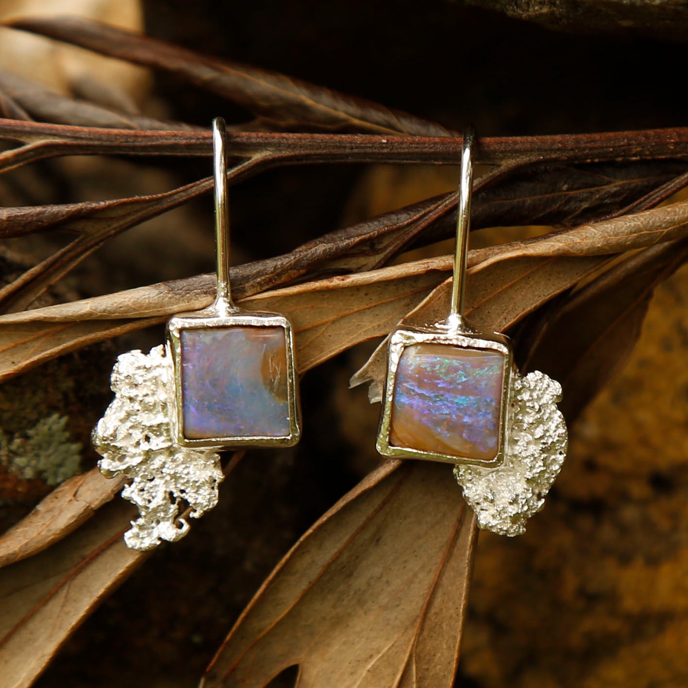 opal earrings in solid silver | reef #3