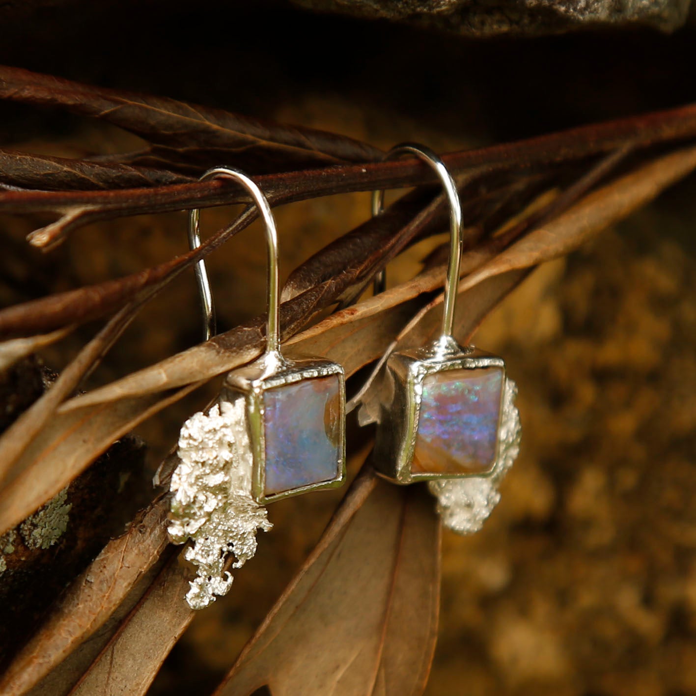 opal earrings in solid silver | reef #3