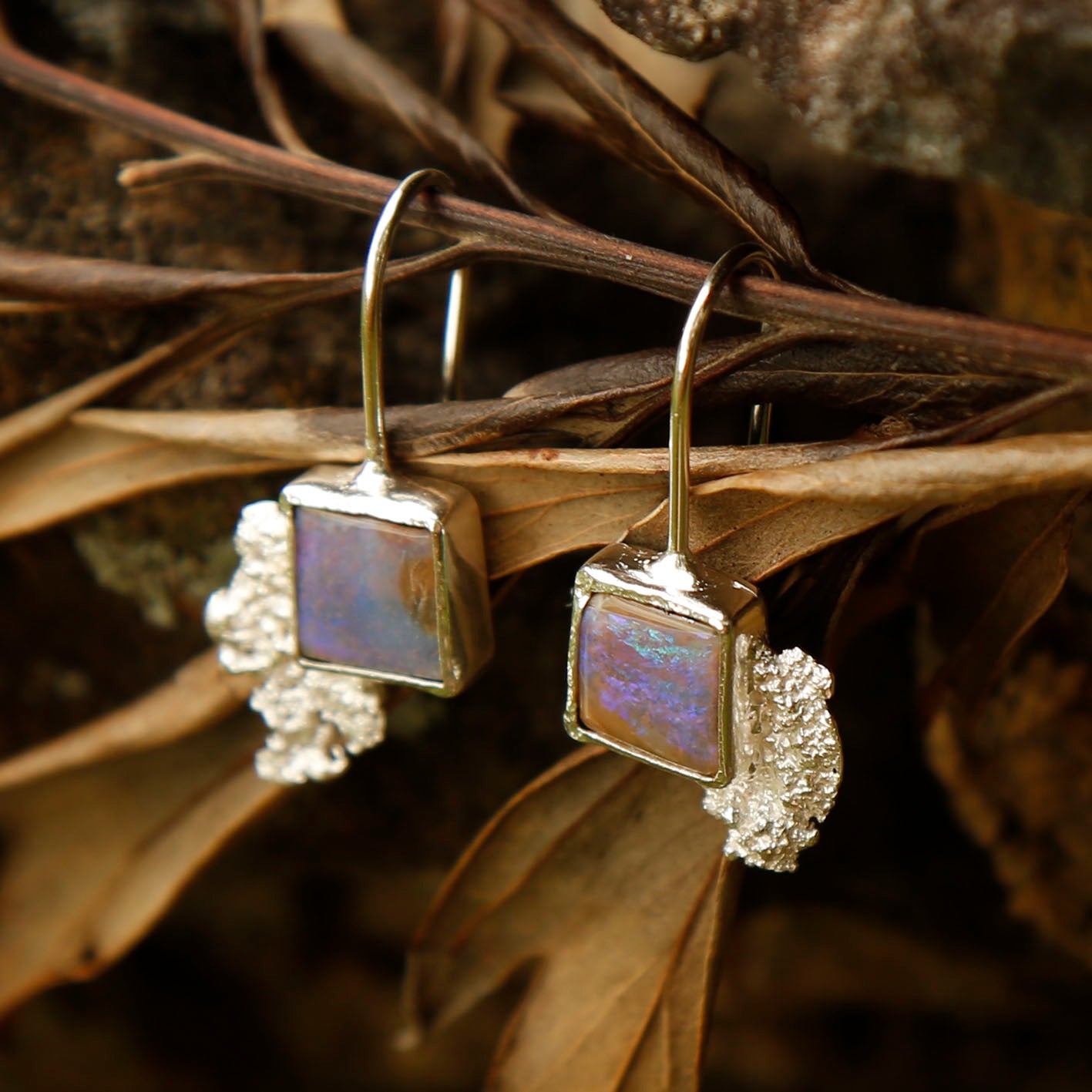opal earrings in solid silver | reef #3