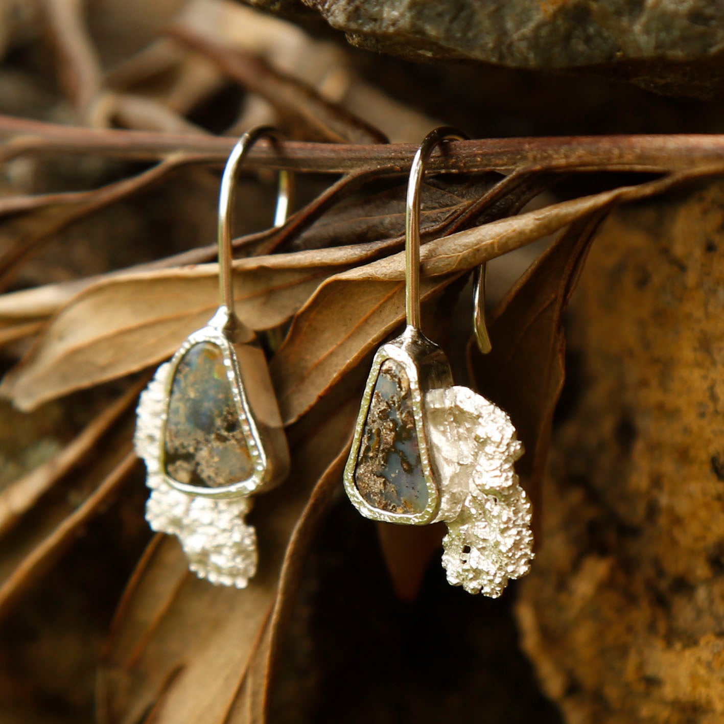 opal earrings in solid silver | reef #4