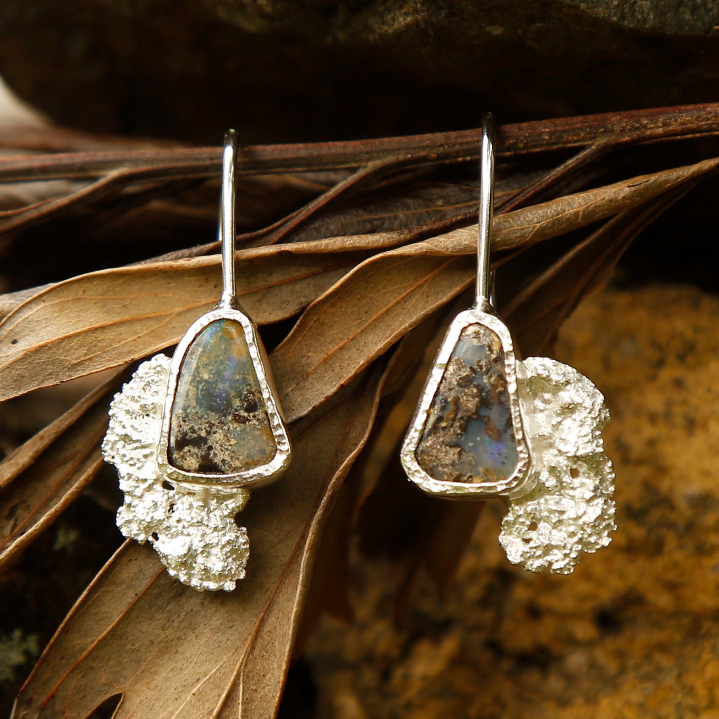 opal earrings in solid silver | reef #4