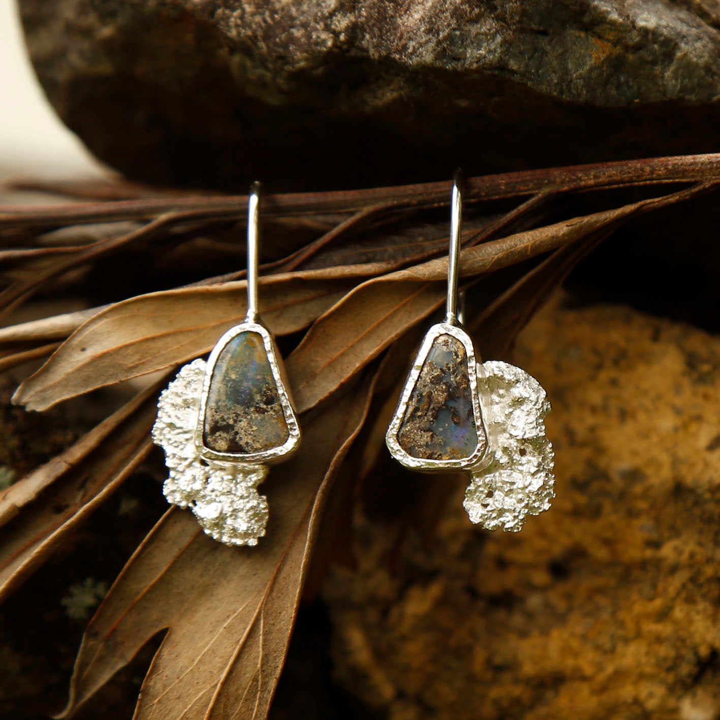 opal earrings in solid silver | reef #4