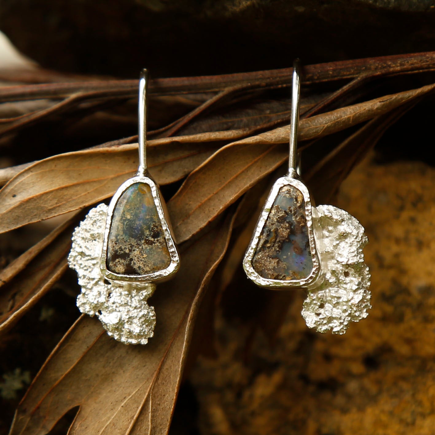 opal earrings in solid silver | reef #4