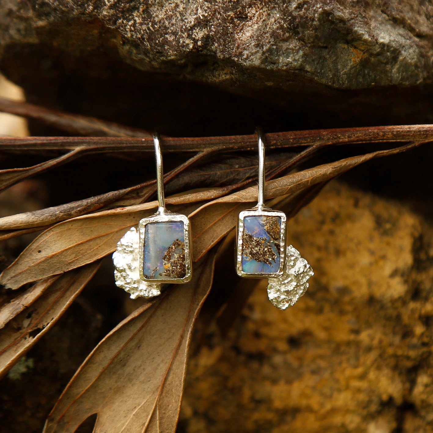 opal earrings in solid silver | reef #2