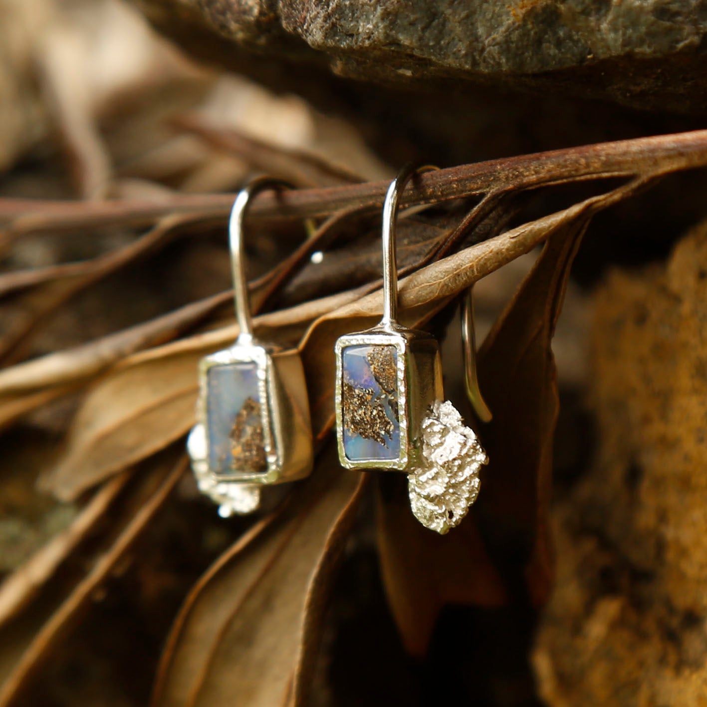 opal earrings in solid silver | reef #2