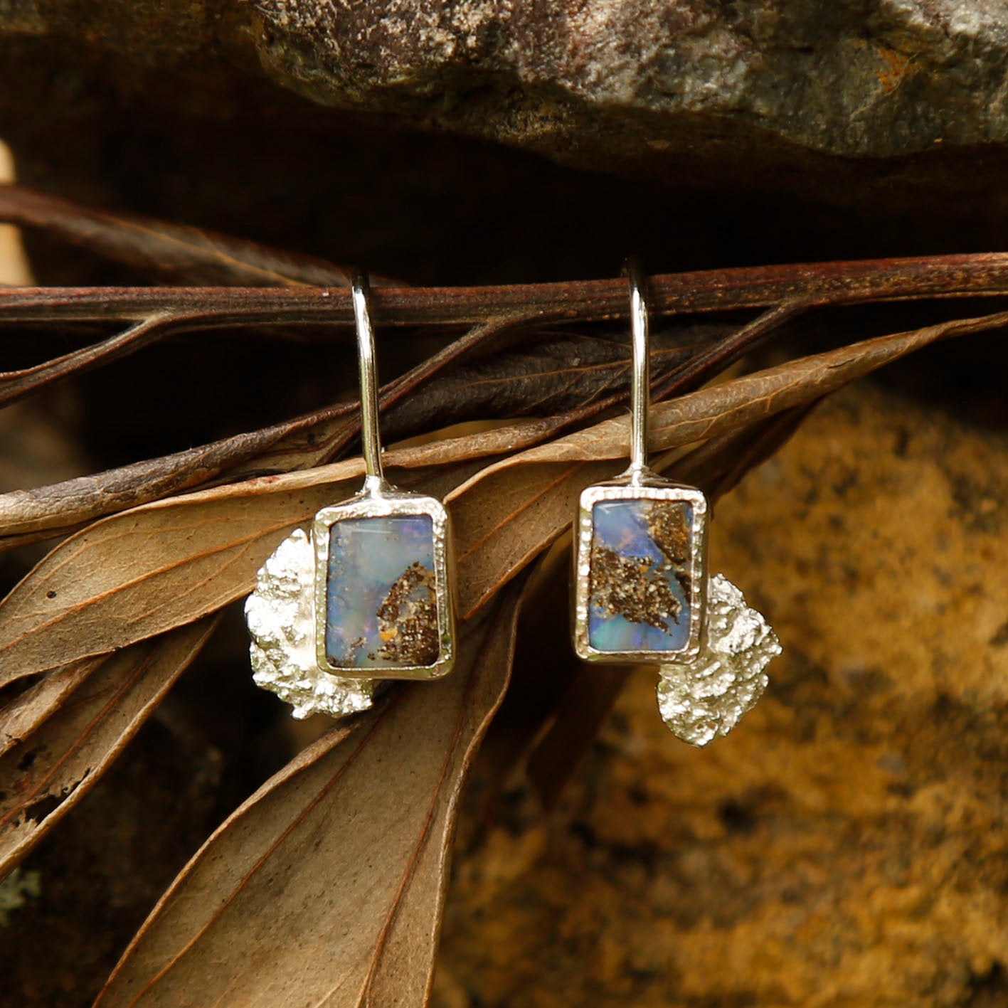 opal earrings in solid silver | reef #2