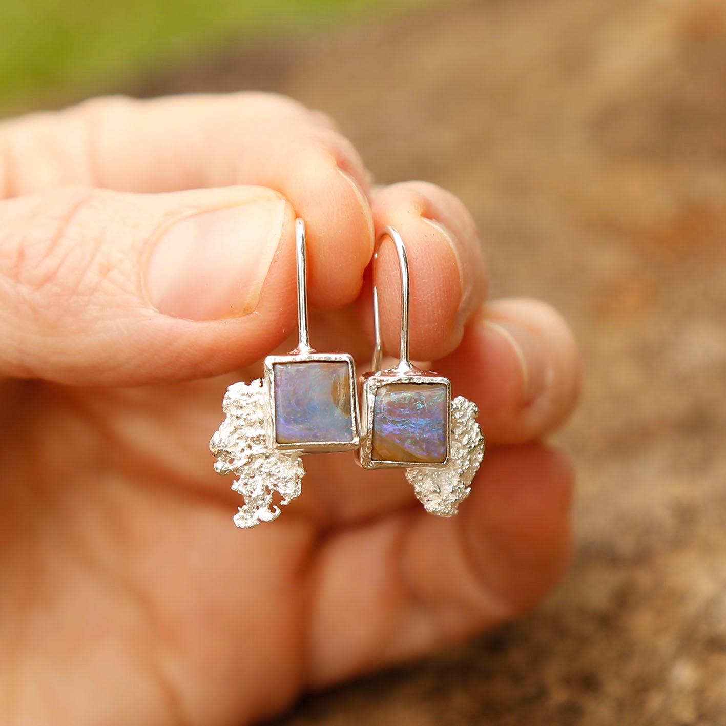 opal earrings in solid silver | reef #3