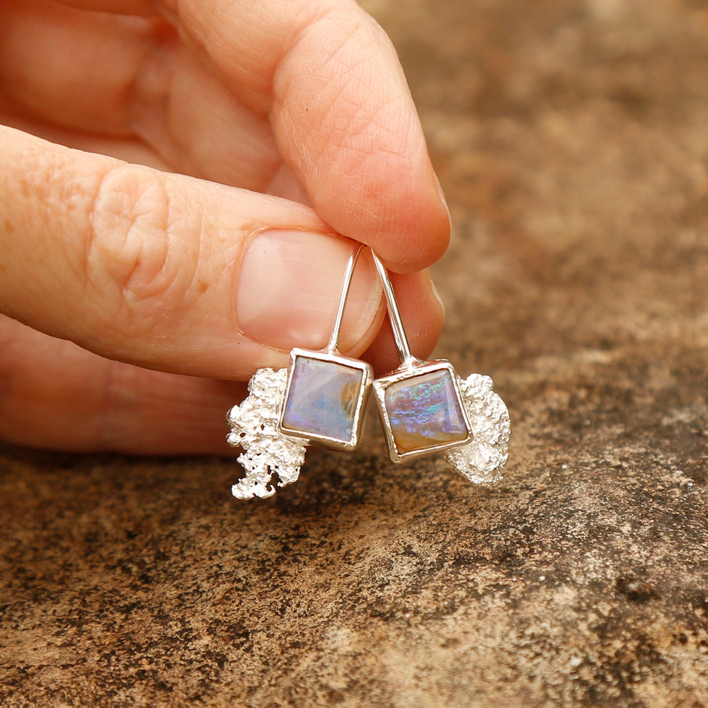 opal earrings in solid silver | reef #3