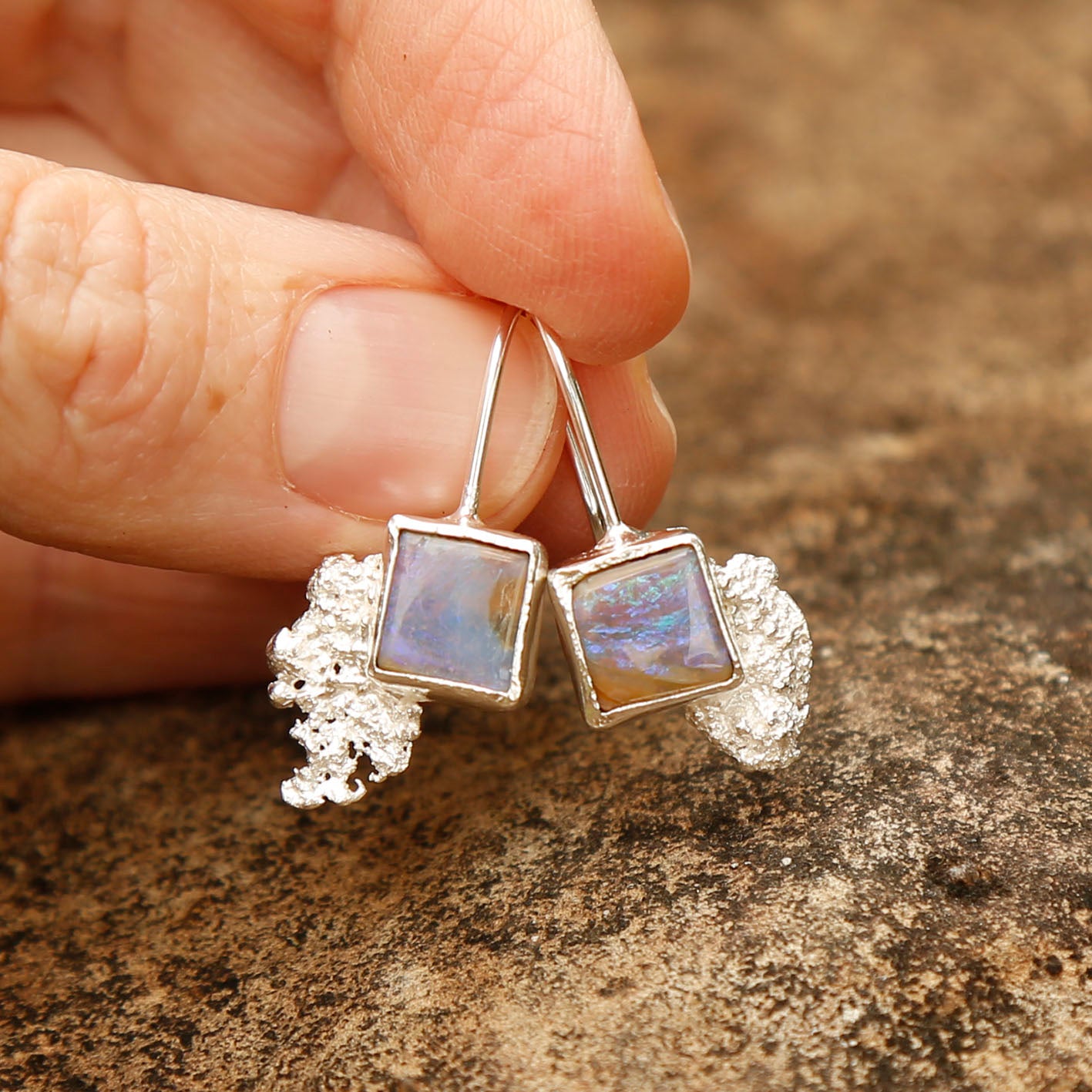 opal earrings in solid silver | reef #3
