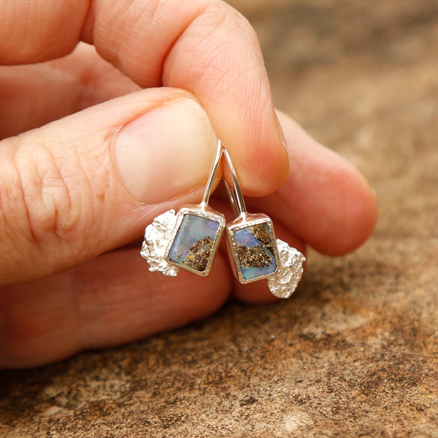 opal earrings in solid silver | reef #2