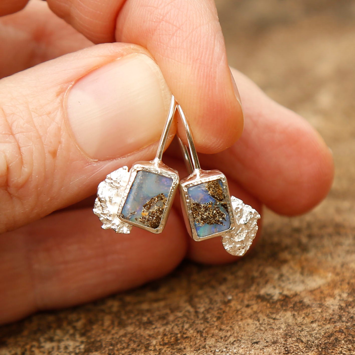 opal earrings in solid silver | reef #2