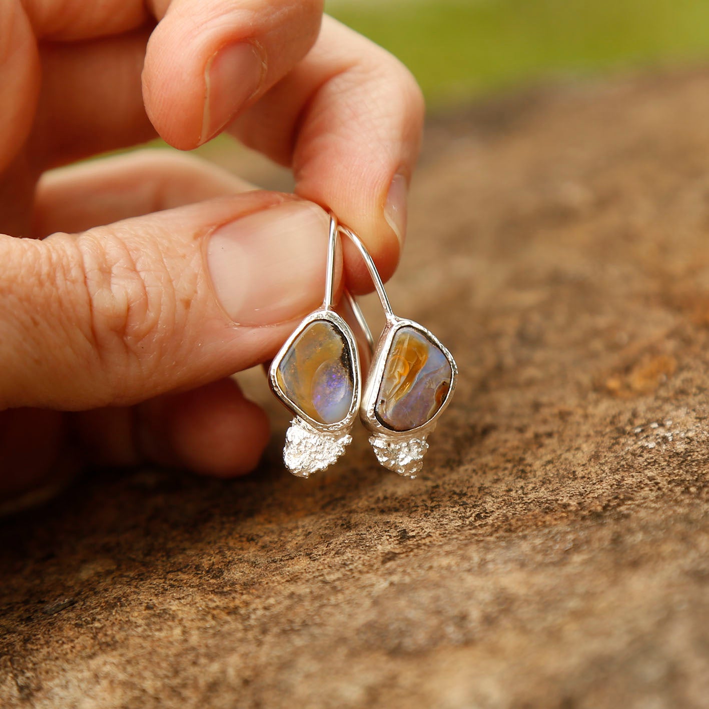 opal earrings in solid silver | reef #1