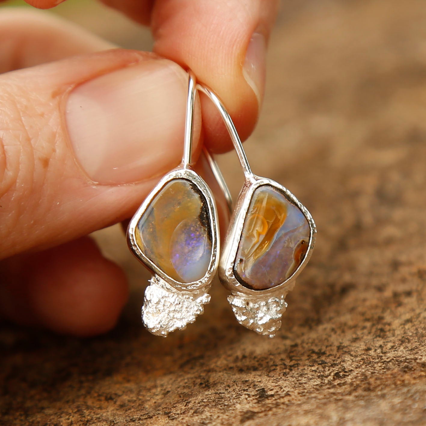 opal earrings in solid silver | reef #1
