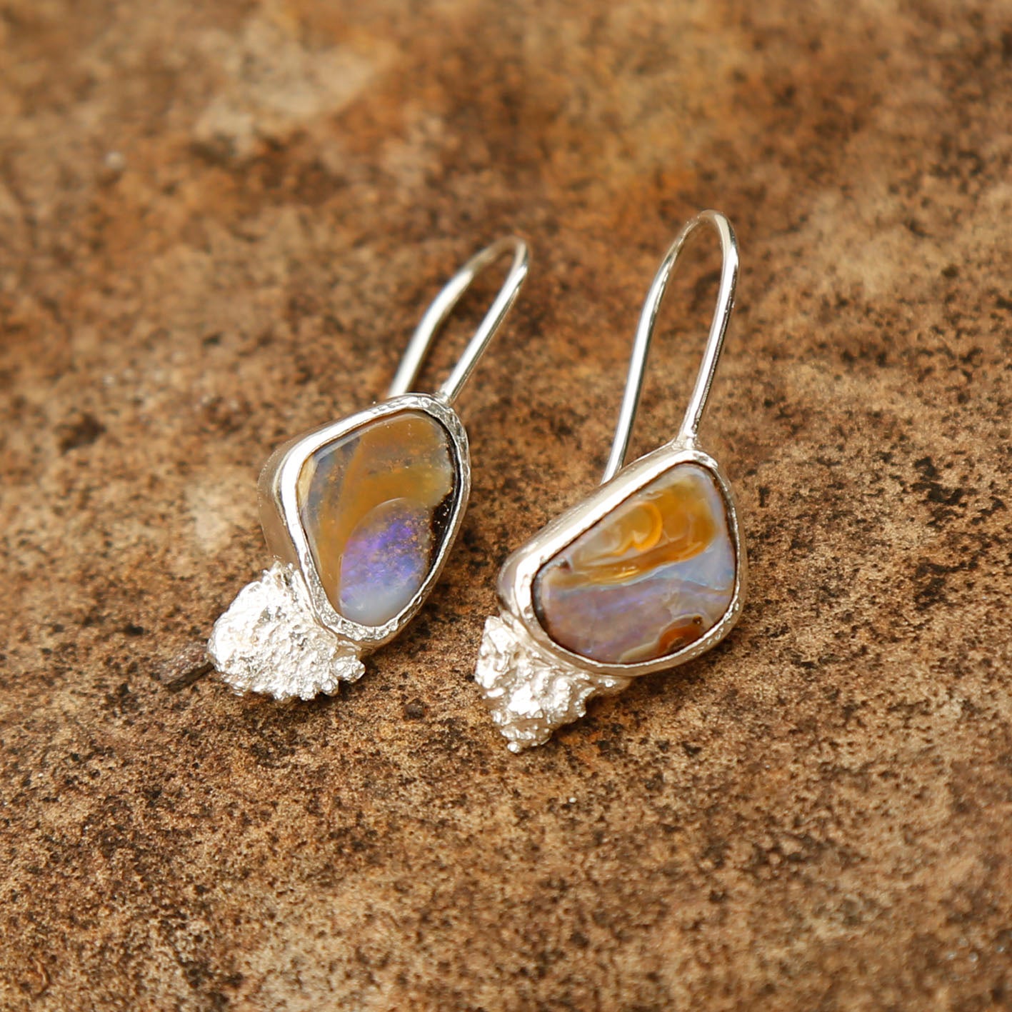 opal earrings in solid silver | reef #1