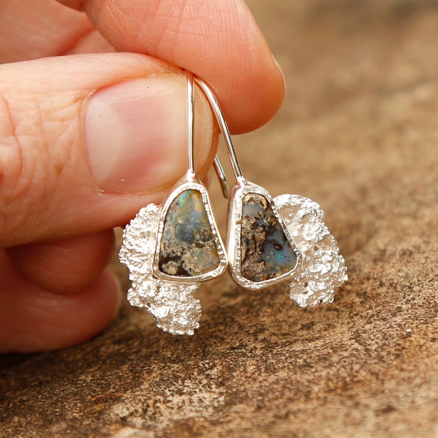 opal earrings in solid silver | reef #4