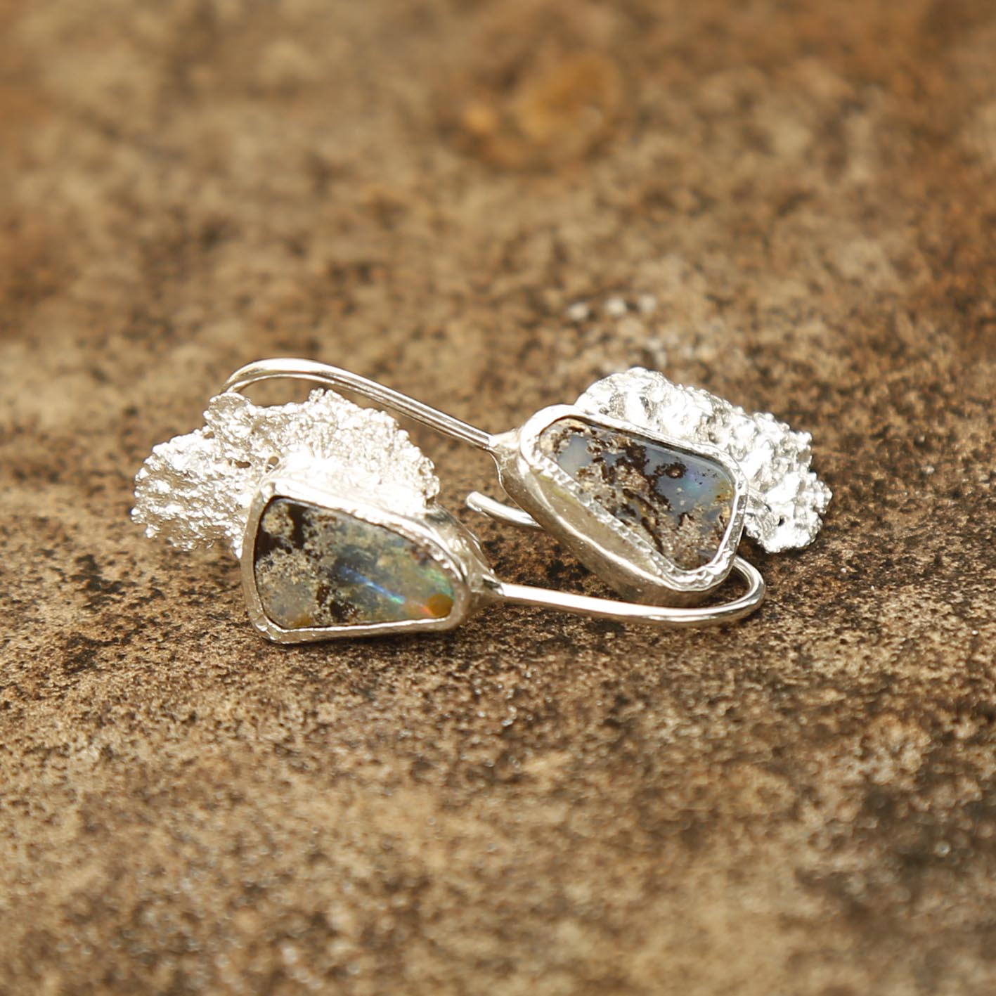 opal earrings in solid silver | reef #4