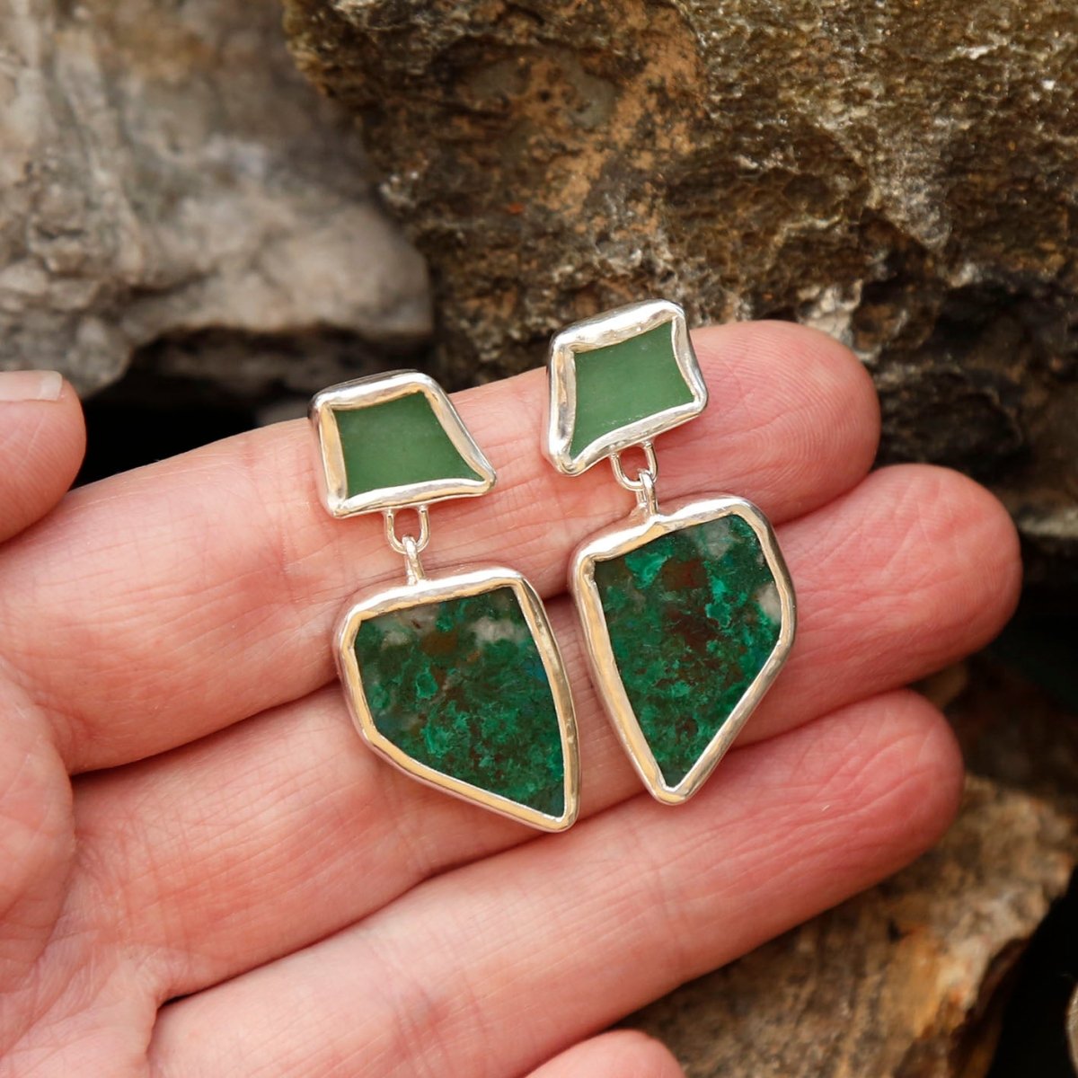 mint fuchsite and chrysocolla in sterling silver