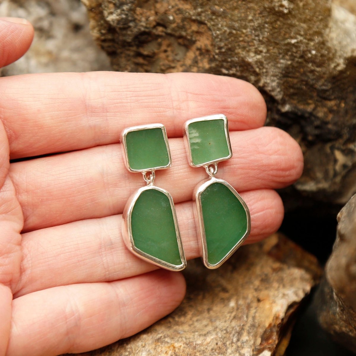 mint leaf fuchsite earrings
